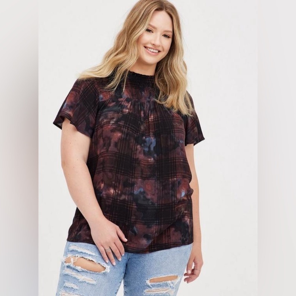 Crinkle Gauze Smocked Flutter Sleeve Top